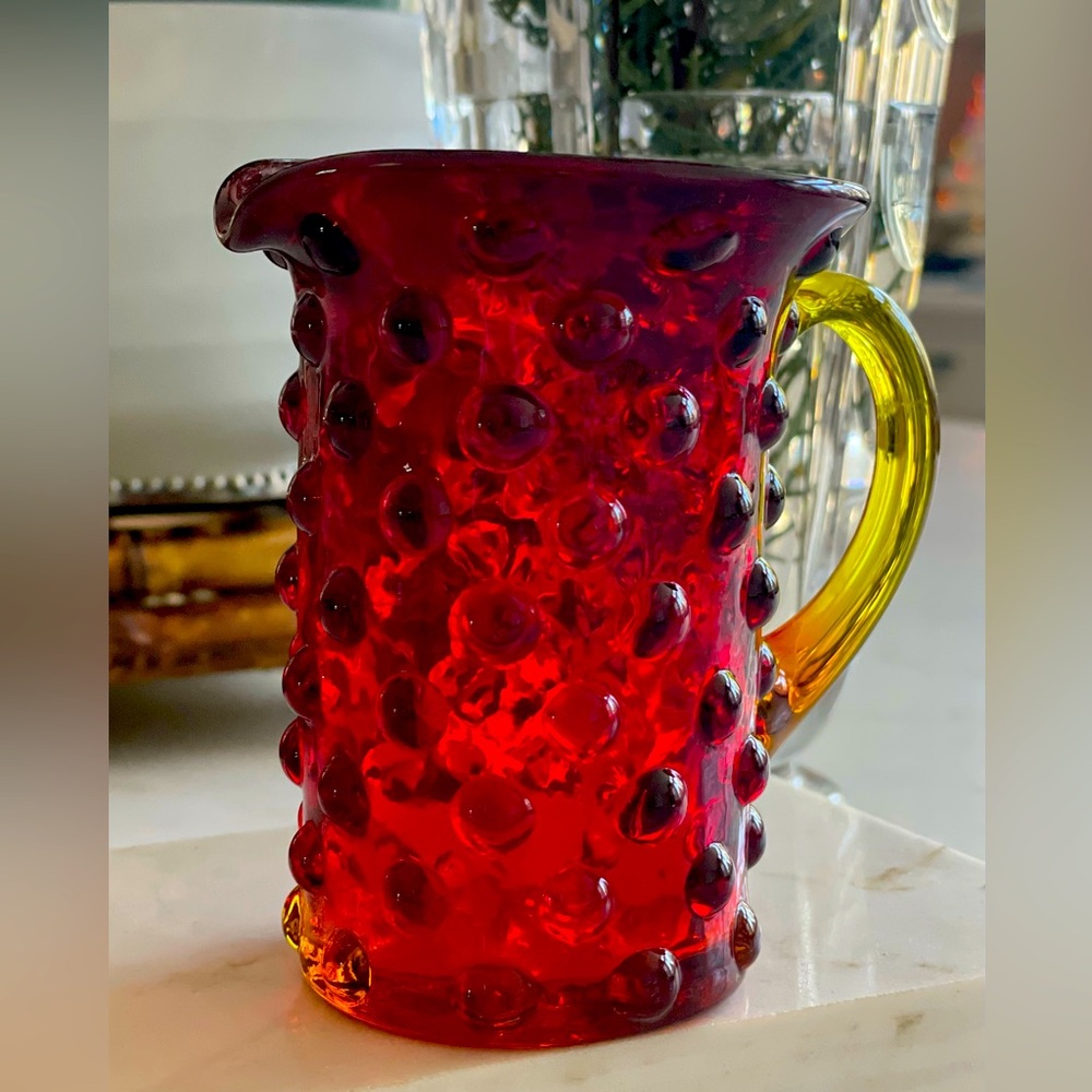 Vintage Amberina Hobnail creamer / syrup pitcher